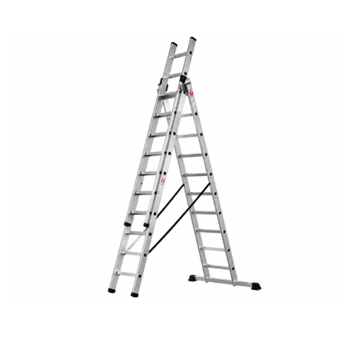 Escalera de Tijera con Extensión de Aluminio 5,52 m, 3 x 12 Peldaños, 150 kg