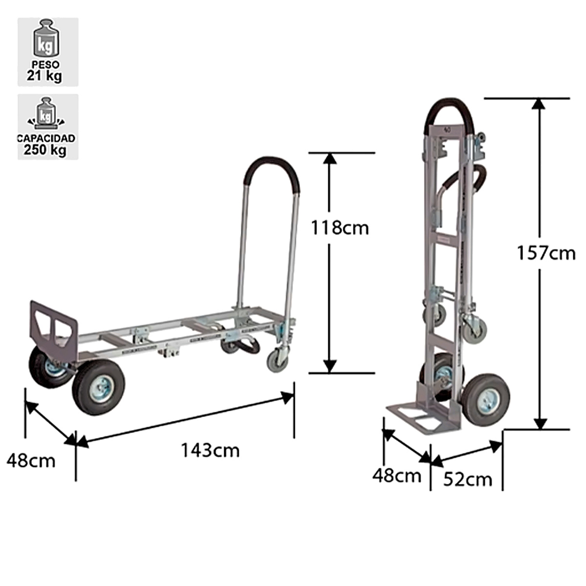 Carro de Aluminio Dual 250 kg (yegua y carro) - Imagen 2